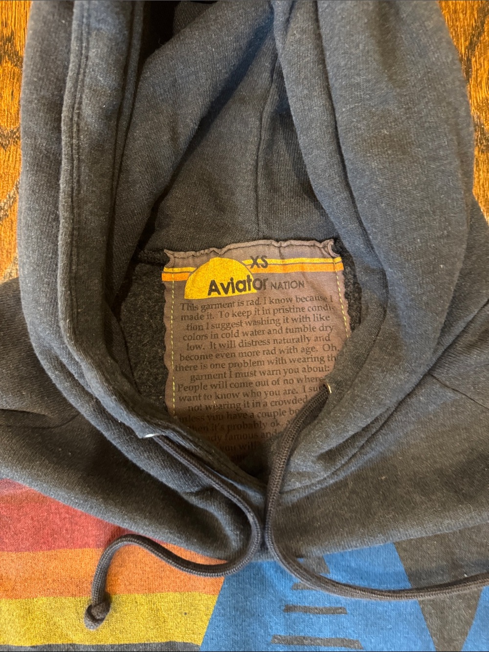 Aviator Nation Charcoal Gray Logo Hoodie Sweatshirt - Picture 5 of 7